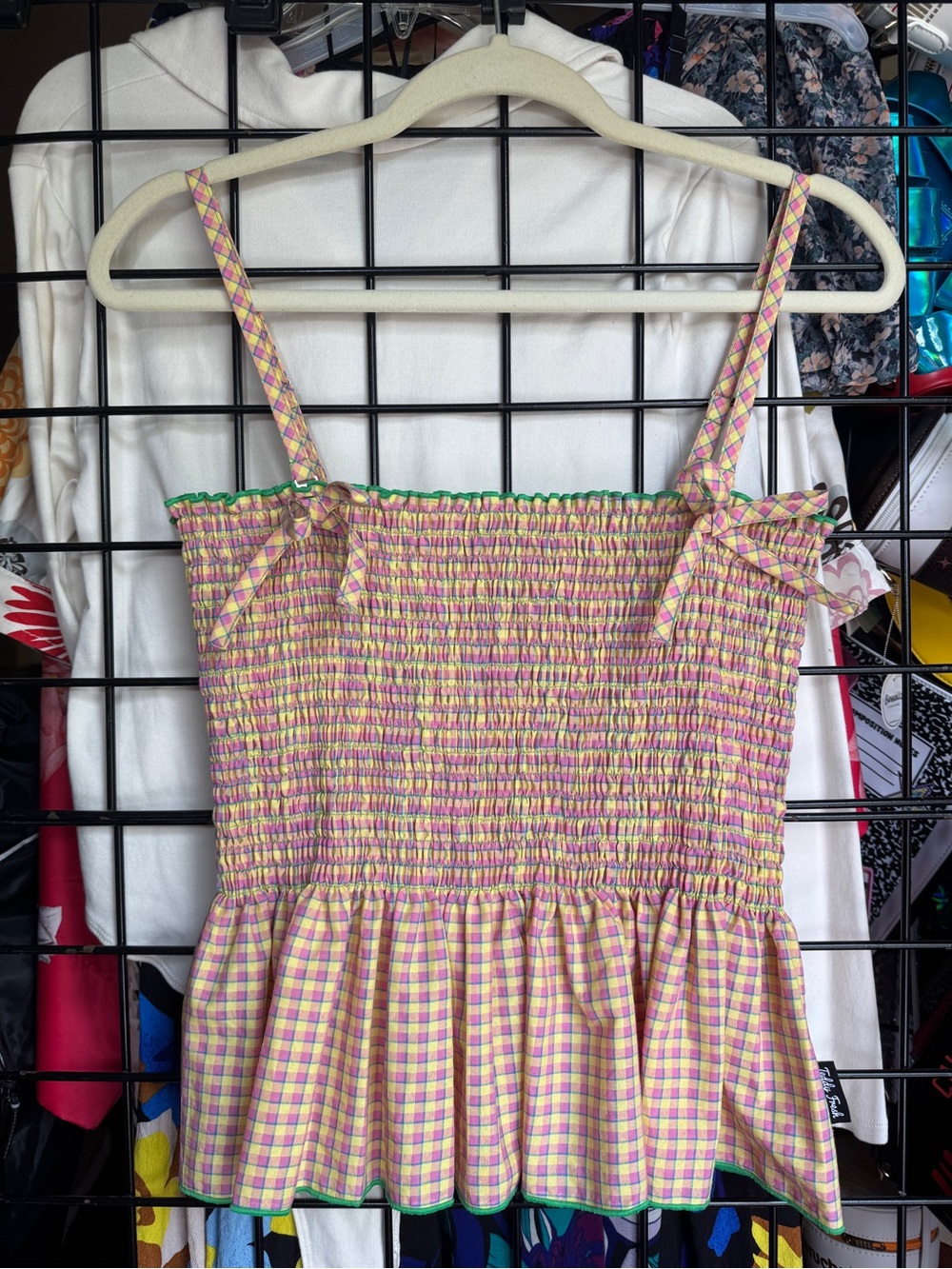 NWT Teddy Fresh Gingham Smocked Spaghetti Strap Tubetop